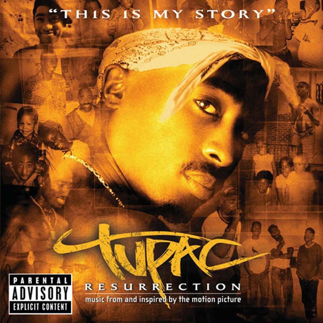 Albumomslag för 2Pac Resurrection, musik från och inspirerad av filmen.